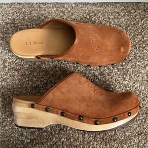 L.L. Bean Brown Mules with Wooden Sole